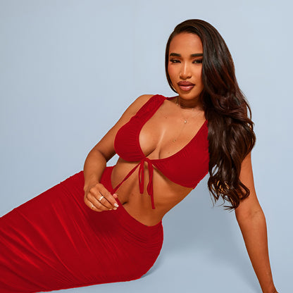 Tie Front Bralette With Pencil Skirt